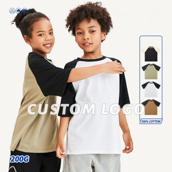 #T2001 Raglan Sleeve 200Gsm Kids Cotton Color Block T-Shirt 1