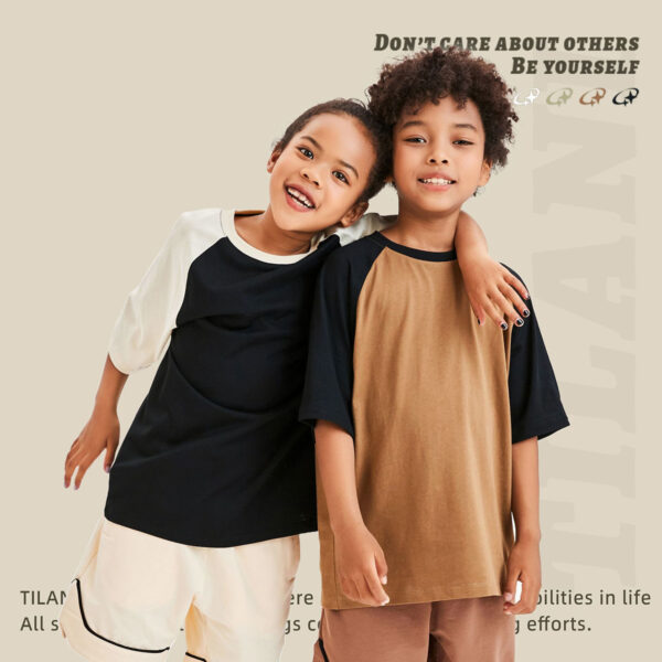 #T2001 Raglan Sleeve 200Gsm Kids Cotton Color Block T-Shirt 2