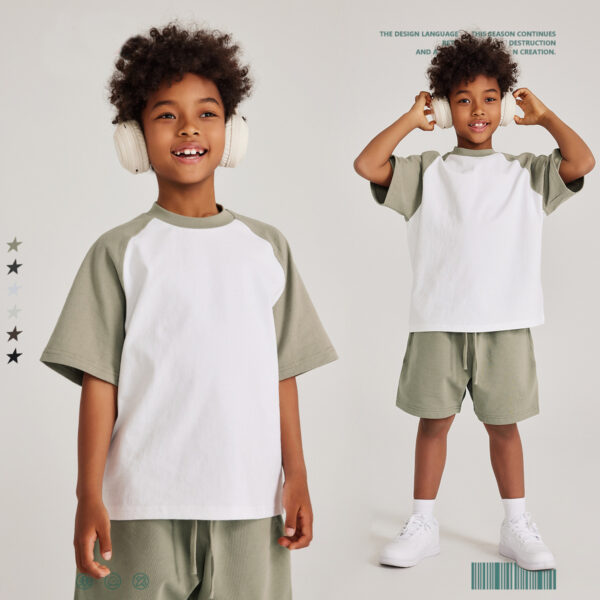 #T003 Raglan sleeves 285GSM Kids Cotton Oversized T-Shirt 3
