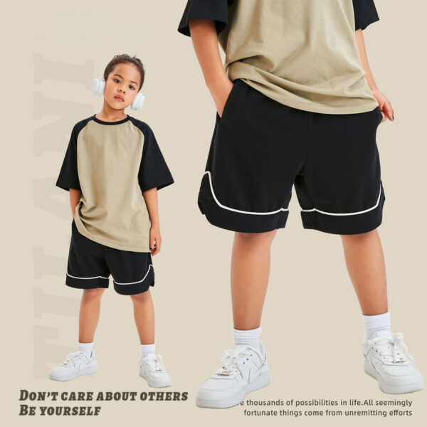 #A3096 Kids 220GSM Color Block Cotton Terry Shorts 4
