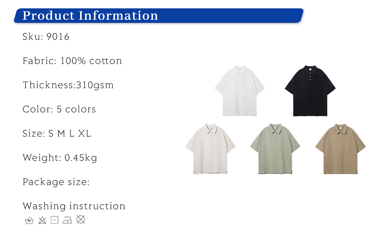 #9016 Cotton 310Gsm Oversized Unisex Polo t-shirt 5