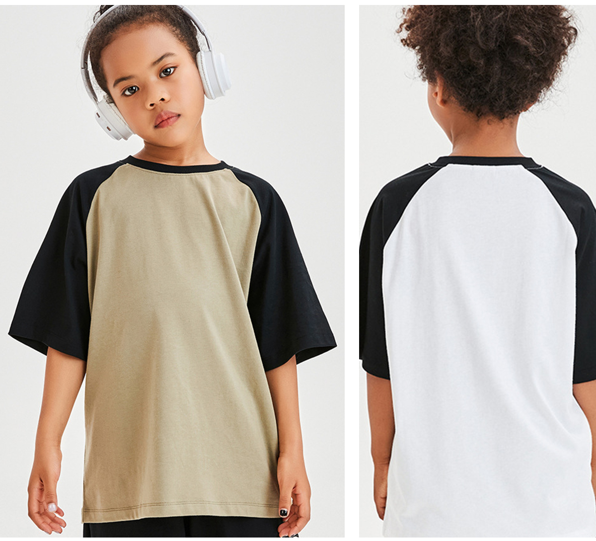 #T2001 Raglan Sleeve 200Gsm Kids Cotton Color Block T-Shirt 26