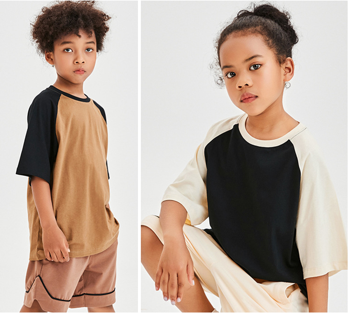 #T2001 Raglan Sleeve 200Gsm Kids Cotton Color Block T-Shirt 22