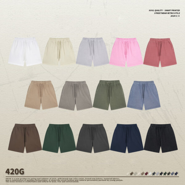 #7680 Heavy Weight 420Gsm Vintage Wash Cotton Terry Shorts 3