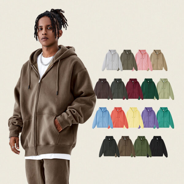 #T1064AA Cotton Fleece 350gsm Unisex Zip-up Hoodie 1