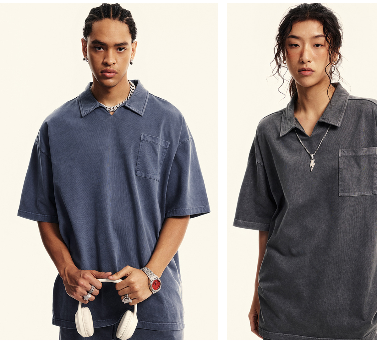 #S1996 Cotton 310GSM Oversized Acid Wash Polo 22