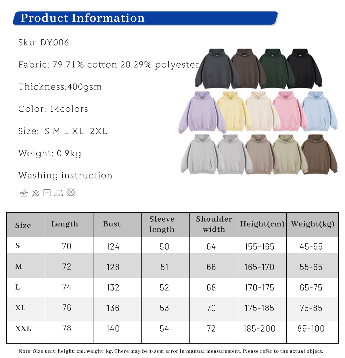 DY006 Thick 400Gsm French Terry Solid Oversized Hoodie 6