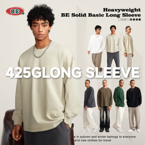 #W0186 Heavy Weight Cotton 425Gsm Long Sleeve T-Shirt 1