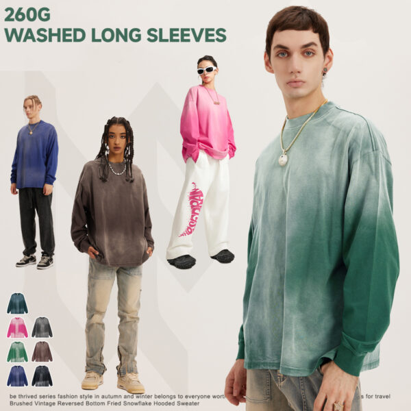 #W0018 Cotton 260Gsm Long Sleeve Gradual Wash Shirts 1