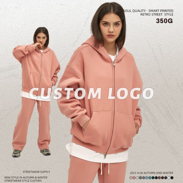 #2519 Fleece 350Gsm Oversized Zip-Up Hoodie 3