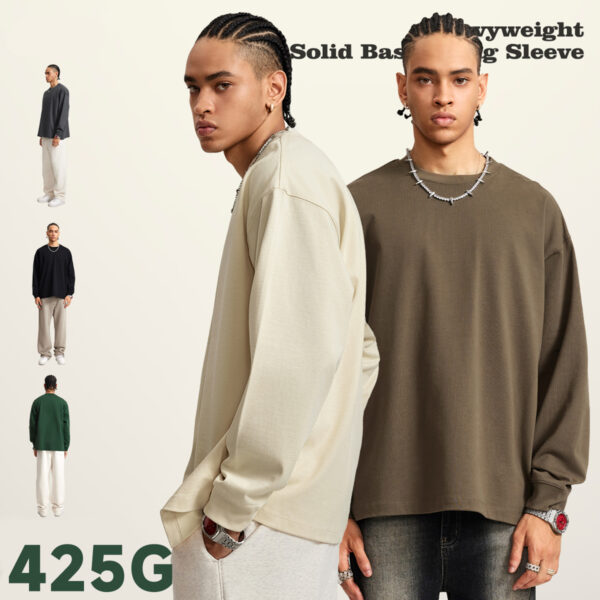 #W0186 Heavy Weight Cotton 425Gsm Long Sleeve T-Shirt 4