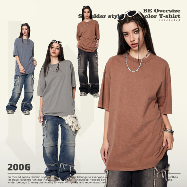 #1120 Cotton 200GSM Light Wash Oversized T-Shirt - Image 4