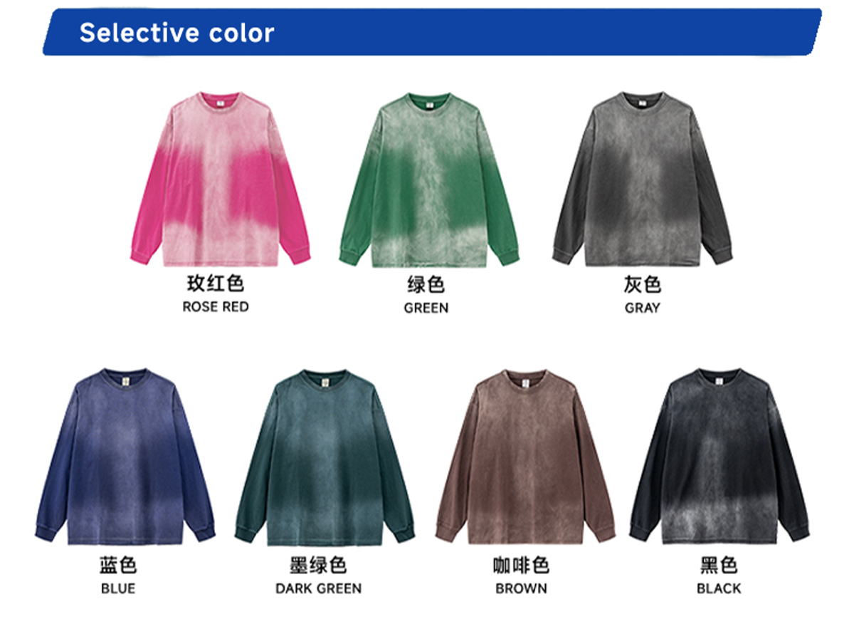 #W0018 Cotton 260Gsm Long Sleeve Gradual Wash Shirts 5