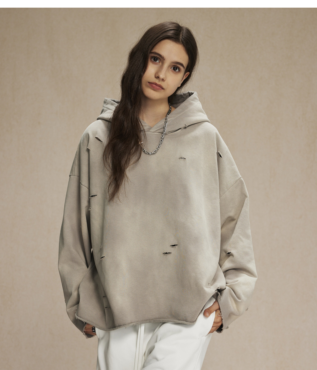 #2535 Terry 450Gsm Oversized Distressed Raw Edge Hoodie 31