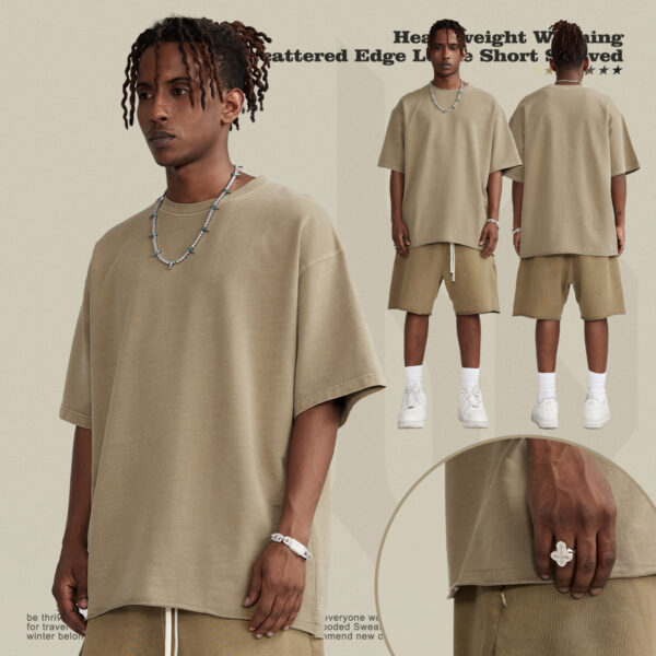 #1306 100%Cotton 260GSM Oversized wash Raw Hem T-Shirt 2